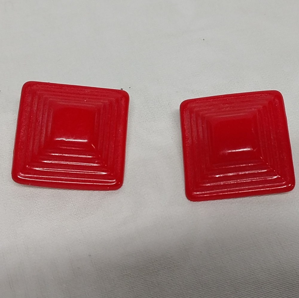 Red Geometric Pyramid 50s Style Earrings